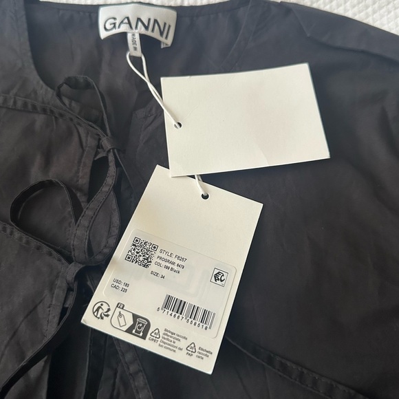 NWT💕 GANNI Cotton Poplin Tie String Peplum Blouse Top - SZ 34 (XS) - Picture 4 of 7